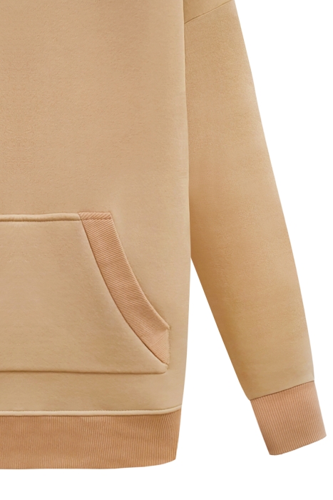 Худи "Эстьен" бежевое, с карманом кенгуру, удлиненное
