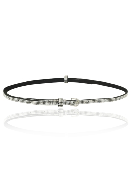 Пояс (ремень) черный, с серебристыми стразами,тонкий (7 мм)