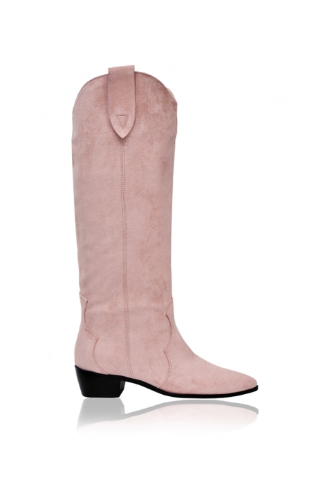 Сапоги "казаки" пудровые (нежно-розовые), эко-заиша