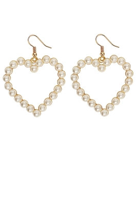 Серьги "Сердце" молочные, (35 мм), декорированы жемчугом, золотистые