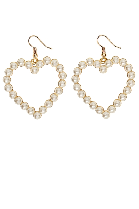 Серьги "Сердце" молочные, (35 мм), декорированы жемчугом, золотистые