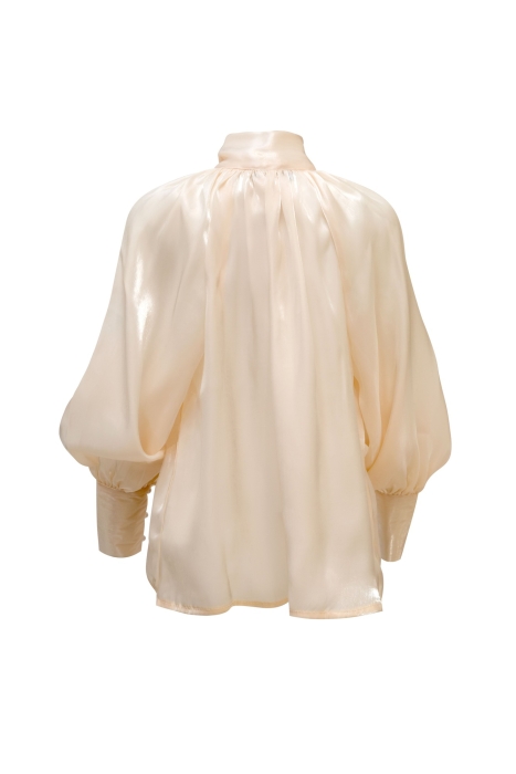 Блуза "Валери" нюдовая, с бантом, органза + топ белый