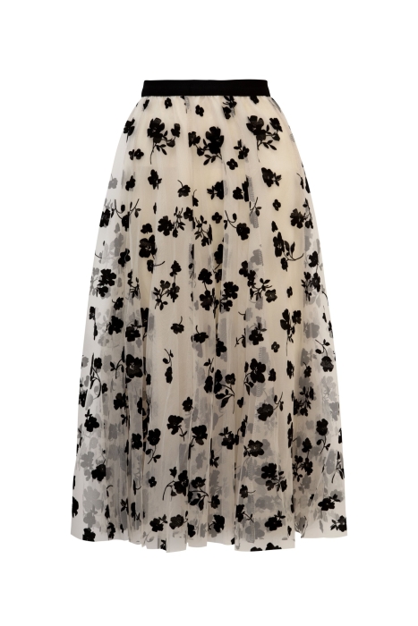 Юбка - пачка "Нола" молочная, принт "цветы" бархат (84 см), пышная