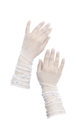 Перчатки белые, длинные, сетка со стразами