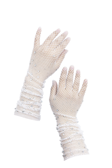 Перчатки белые, длинные, сетка со стразами