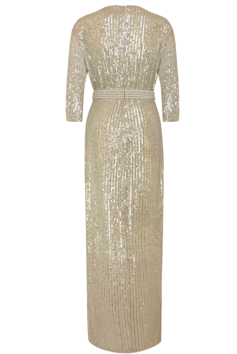Платье "Сисиль", макси, светлое золотистое, на запах + пояс из жемчуга