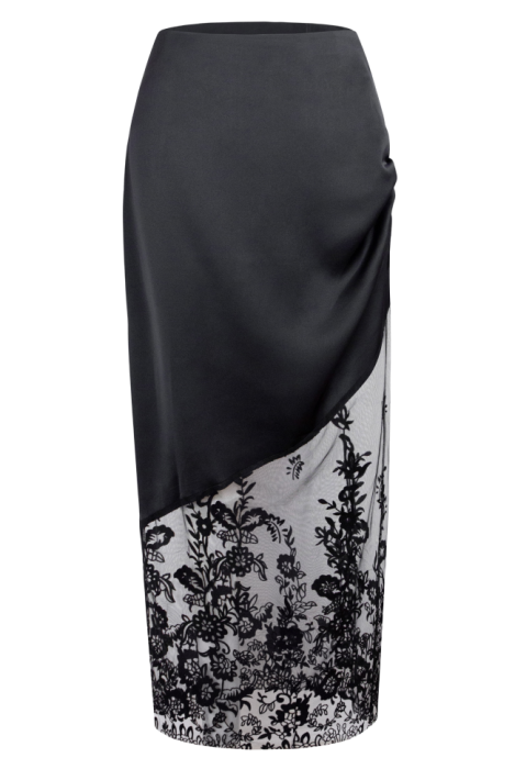 Юбка "Линерра" черная, миди, карандаш, ассиметричное кружево