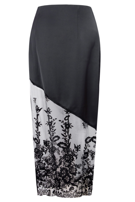 Юбка "Линерра" черная, миди, карандаш, ассиметричное кружево