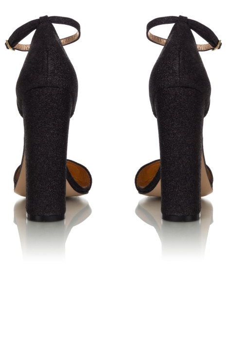 Туфли глиттер черные, широкий каблук