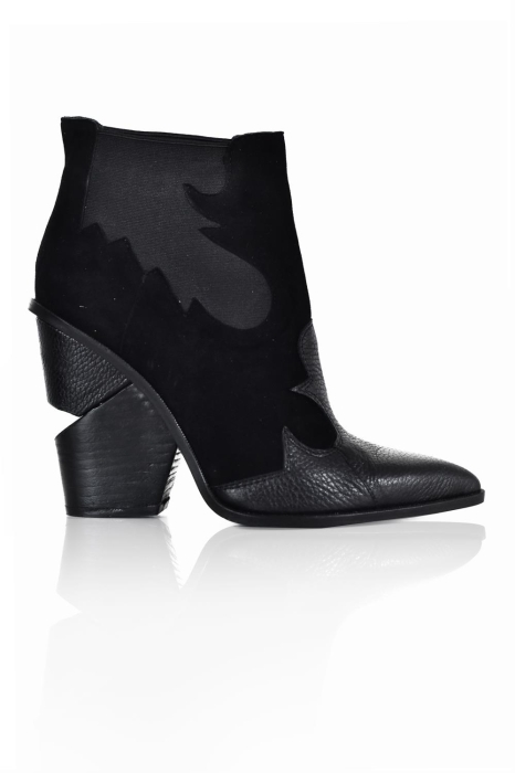 Казаки черные, кожа флоттер/замша