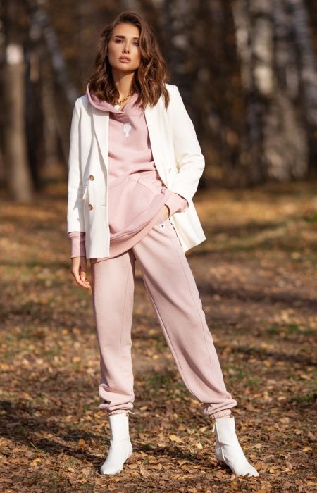 Худи "Эстьен" пудровое, с карманом кенгуру, удлиненное