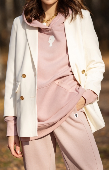 Худи "Эстьен" пудровое, с карманом кенгуру, удлиненное