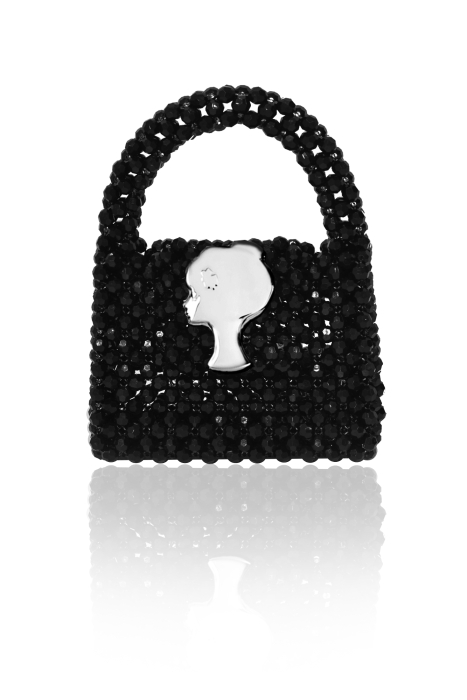 Сумка "Барокко" черная, с ЛОГО, из акриловых бусин, кутюр