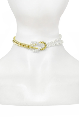 Чокер - колье "Узелок" из жемчуга и страз, золотистый