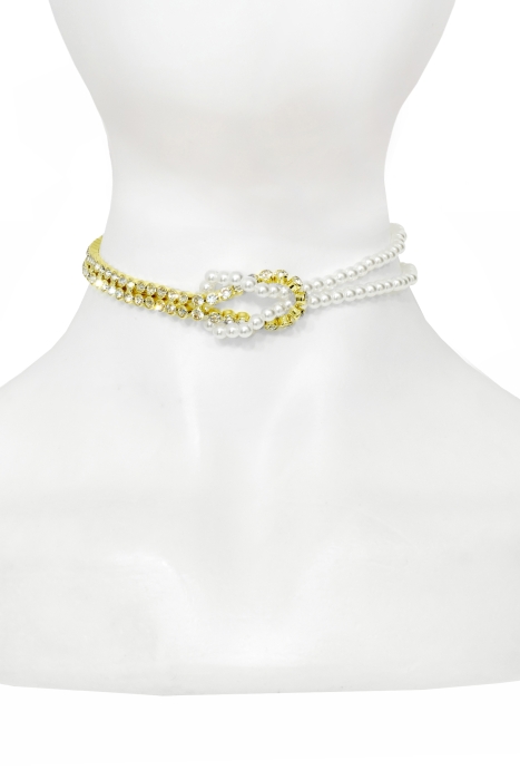Чокер - колье "Узелок" из жемчуга и страз, золотистый