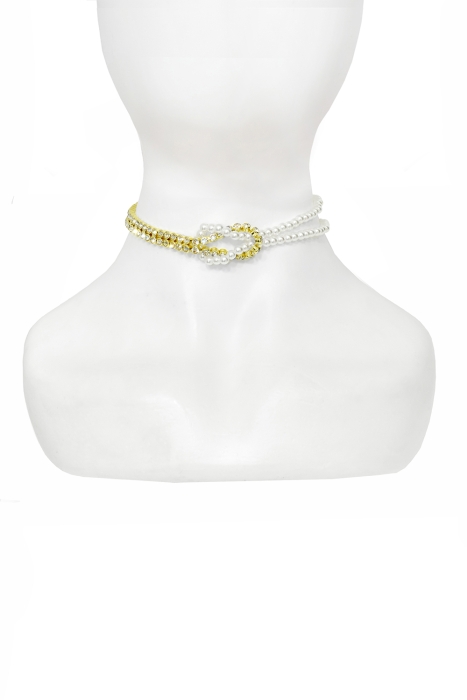 Чокер - колье "Узелок" из жемчуга и страз, золотистый