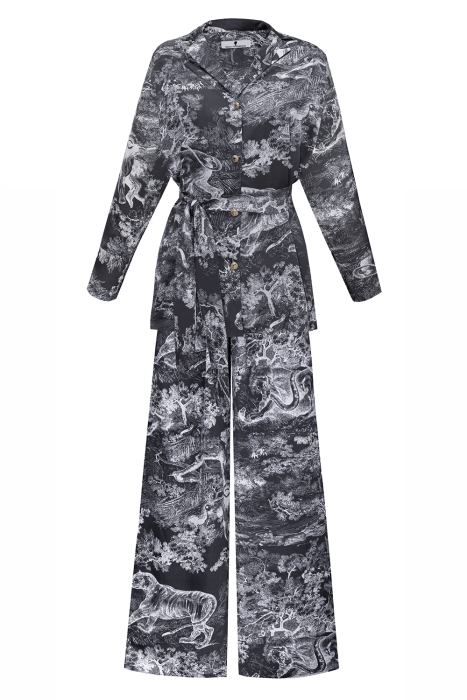 Костюм - пижама "Паскаль" серый, эко-шелк, белый принт "прованс"