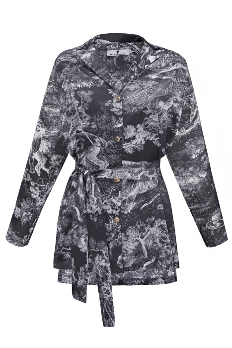 Костюм - пижама "Паскаль" серый, эко-шелк, белый принт "прованс"