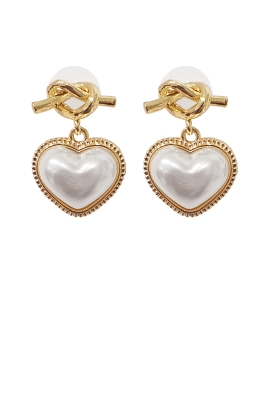 Серьги "Сердце" молочные, крепление "узелок", золотистые