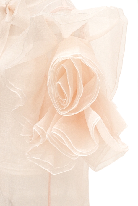 Блуза "Бэрри" пудровая (нежно-розовая), фатин, воланы на рукавах, с бантом