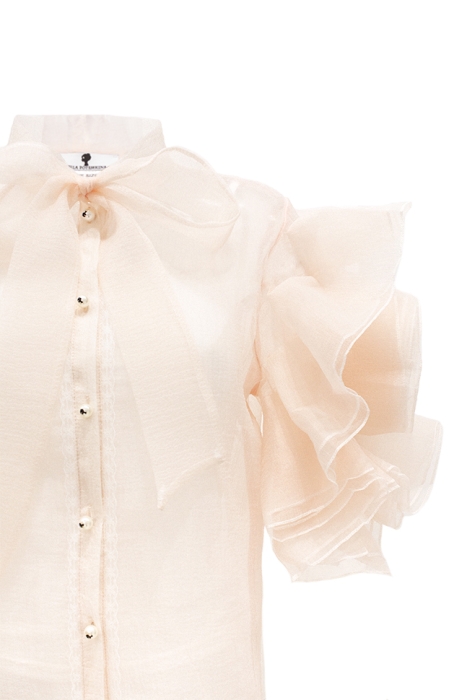 Блуза "Бэрри" пудровая (нежно-розовая), фатин, воланы на рукавах, с бантом