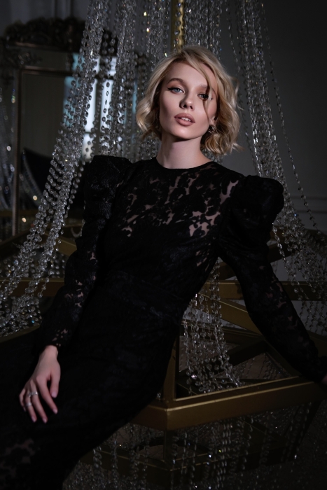 Платье "Мерьем" черное, кружево, с комбинацией