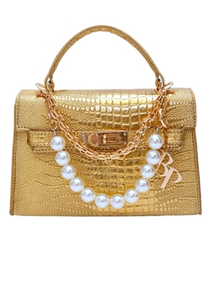 Сумка "Идель" золотая, эко-кожа, имитация кожи крокодила, мелкий узор