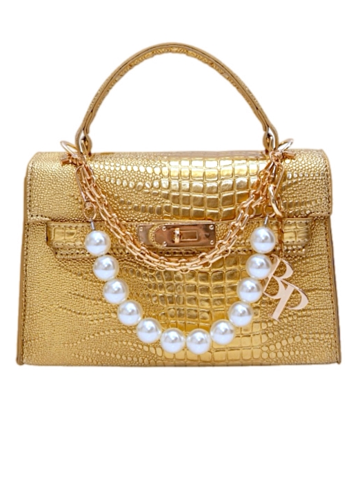 Сумка "Идель" золотая, эко-кожа, имитация кожи крокодила, мелкий узор