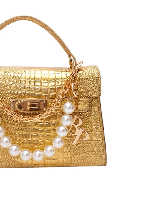 Сумка "Идель" золотая, эко-кожа, имитация кожи крокодила, мелкий узор
