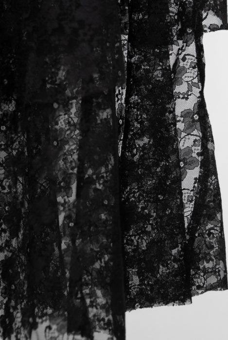 Юбка "Акомэ" черная, миди, бархат, кружево, с рюшами, с драпировкой, карандаш