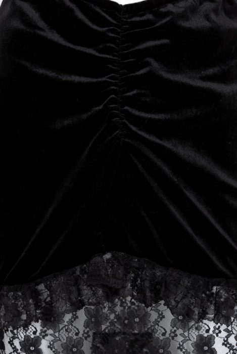Юбка "Акомэ" черная, миди, бархат, кружево, с рюшами, с драпировкой, карандаш