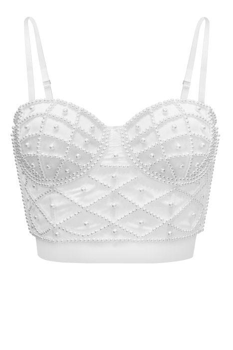 Топ - корсет "Бенита" белый, с белым жемчугом