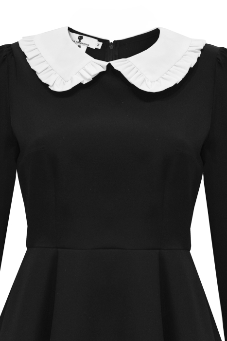 Платье "Ксантия" черное, белый воротник и подол, имитация подвязок