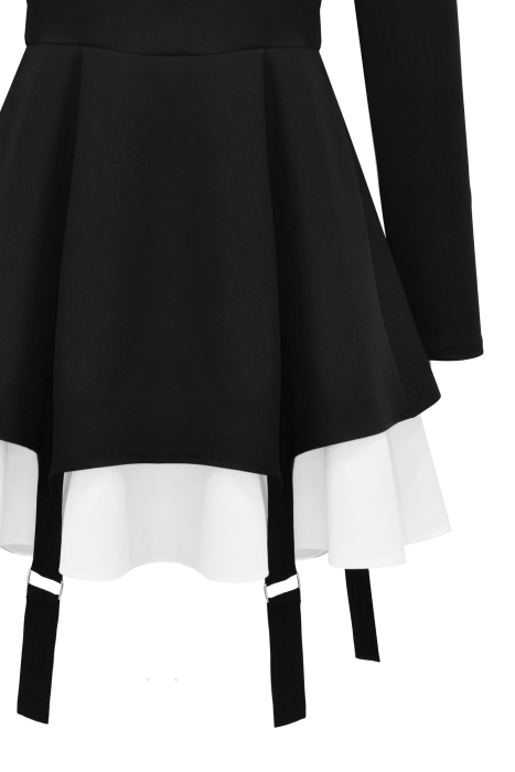 Платье "Ксантия" черное, белый воротник и подол, имитация подвязок