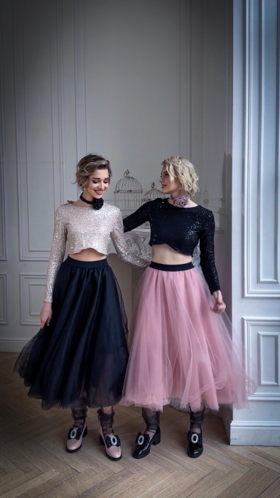 Юбка - пачка "Ирис" пудровая (нежно-розовая), фатин, пышная (80 см)