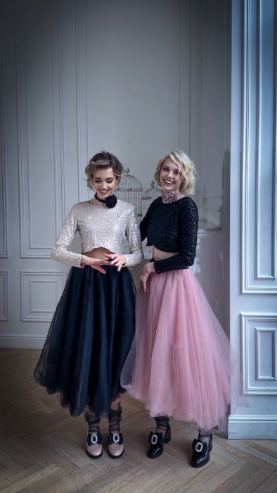 Юбка - пачка "Ирис" пудровая (нежно-розовая), фатин, пышная (80 см)