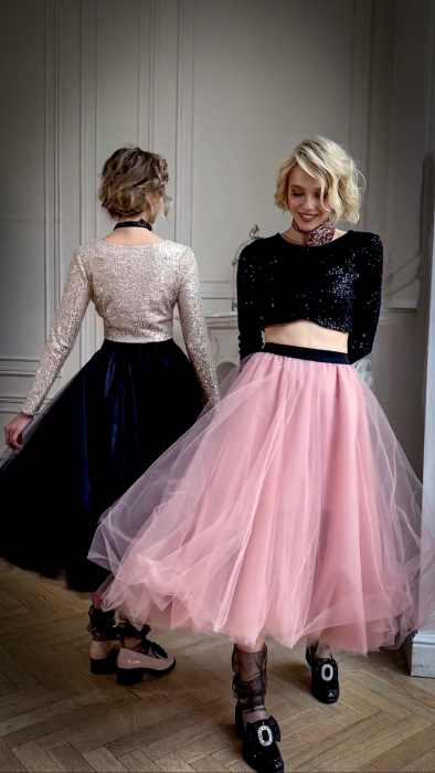 Юбка - пачка "Ирис" пудровая (нежно-розовая), фатин, пышная (80 см)