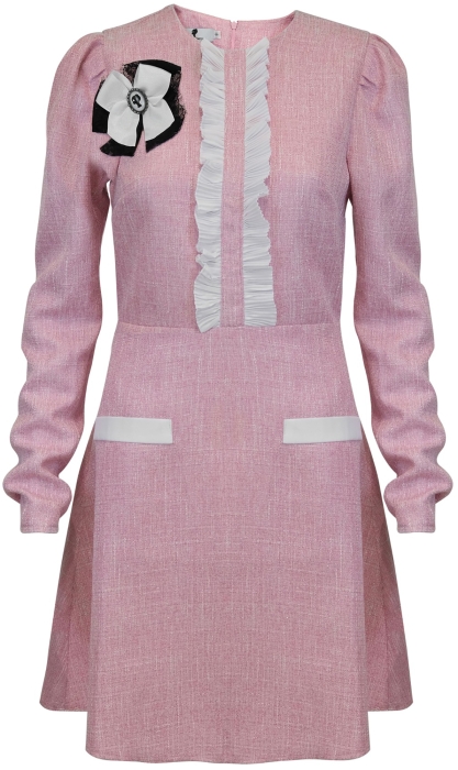 Платье "Бернетта" розовое, с люрексом, твид, белая окантовка гофре, мини