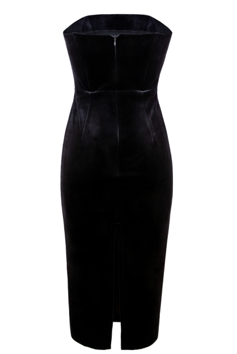 Платье "Розалия" черное, бархат, крупная белая брошь "роза"