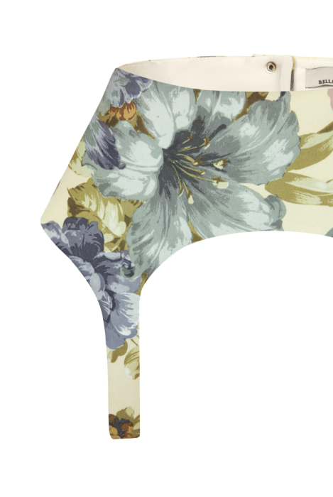 Пояс-корсет-баска "Пионы", молочный, серо-голубой цветочный принт