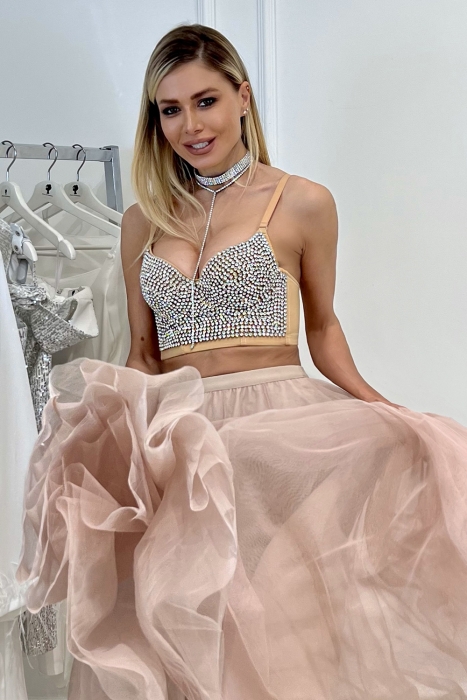 Топ - корсет "Жаннет" бежевый (нюдовый), со стразами