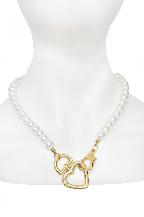 Чокер - колье из жемчуга, крепление "сердечки", золотистый