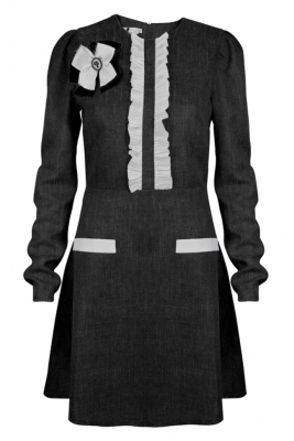 Платье "Бернетта" черное, с люрексом, твид, белая окантовка гофре, мини