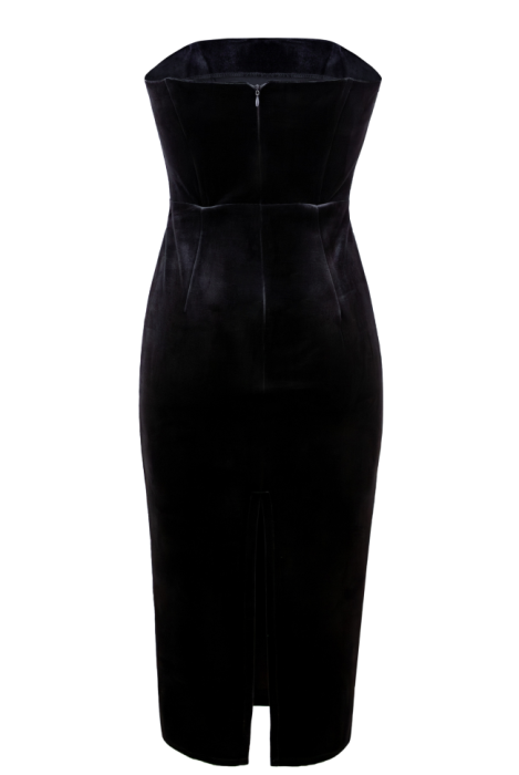 Платье "Розалия" черное, бархат, крупная черная брошь "роза"