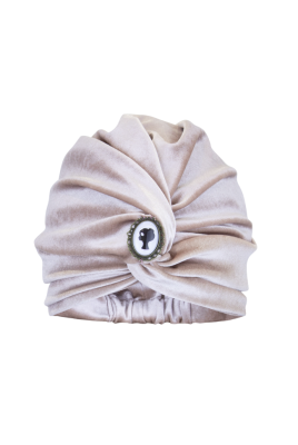 Чалма (тюрбан) "Мэла" бежевая, бархат, с лого