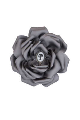 Брошь "Пион" графит, серый, шелковый, лого