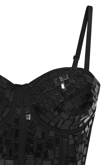 Топ - корсет "Бенита" черный, с черным стеклярусом