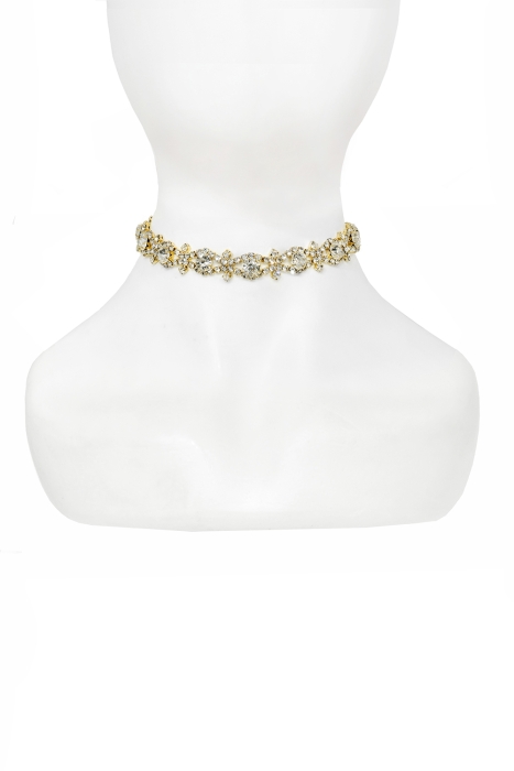 Чокер - колье золотистый, узорный, из металла, страз и камней