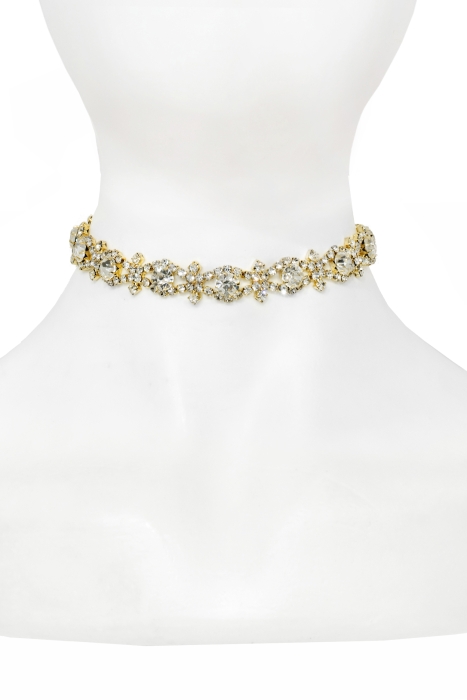 Чокер - колье золотистый, узорный, из металла, страз и камней