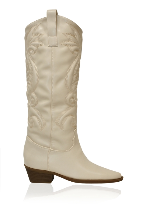 Сапоги "казаки" светло-бежевые, вышивка